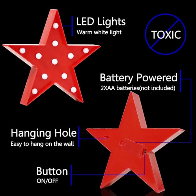 LED Marquee Star Signs Night Lights, Battery Operated Star Shaped Desk Table Lamp for Kids, Baby, Child, Girl Gift, Nursery Room, Wall Decor-Star(Red)
