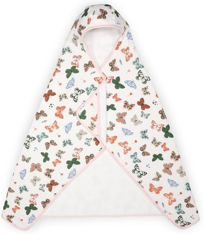 Little Unicorn Premium Hooded Bath Towel| Absorbent Cotton & Terry Blend | Larger Size, 1-6 Years (Butterflies)
