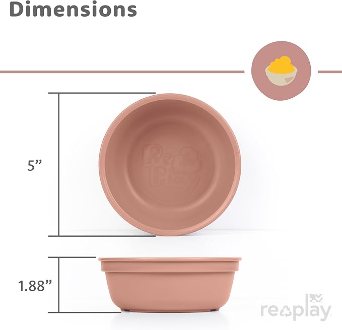 Re-Play 12 oz. Toddler Bowls Set of 3 - Kids Deep-Walled, Durable & Reusable Snack and Meal Bowls, Dishwasher & Microwave Safe, BPA-Free, Made in USA from Recycled Plastic, Blossom