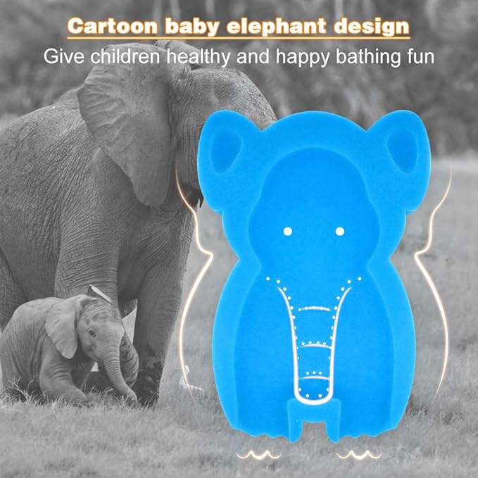 Soft Infant Bath Sponge Elephant Baby Bath Mat Newborn Comfy Foam Skid-Proof Cushion (Blue 1Set)