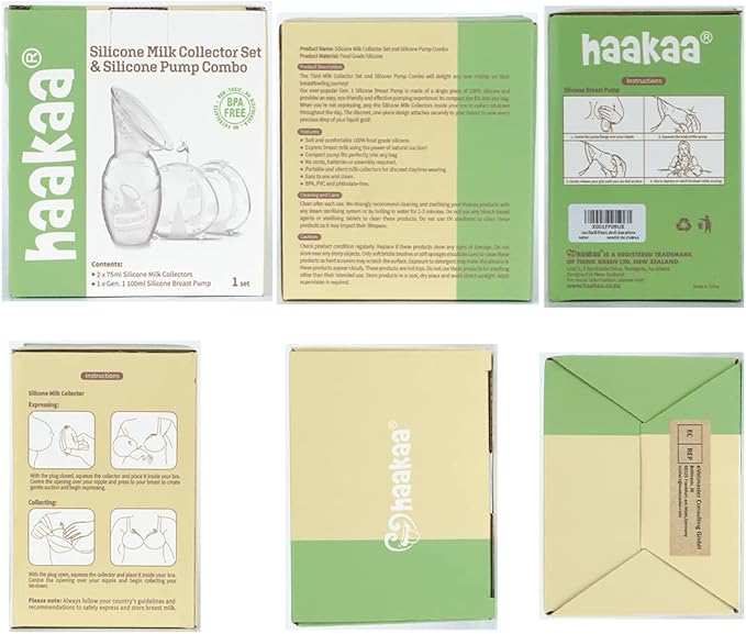 haakaa Manual Breast Pump for Breastfeeding 4oz/100ml and Ladybug Milk Collector 2.5oz/75ml Combo, Food-Grade Silicone