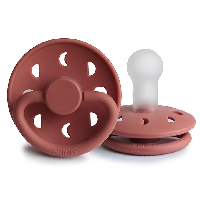 FRIGG Moon Natural Rubber Baby Pacifier | Made in Denmark | BPA-Free (Blush/Powder Blush, 0-6 Months) 2-Pack
