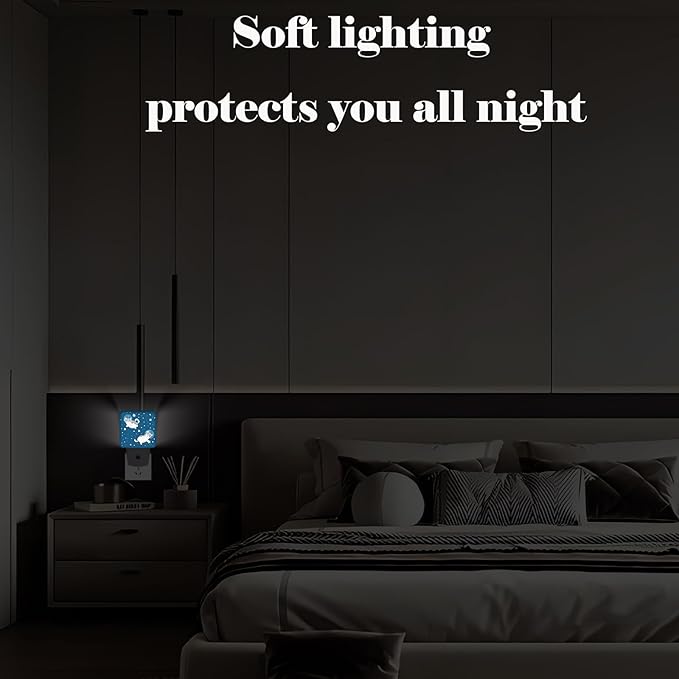 Cute Husky Astronauts on Space Night Light,Plug-in Night Lights with Dusk-to-Dawn Sensor for Stairway,Hallway,Bedroom Sleep Friendly Ideal for Women/Girls/Boys Gift,0.5w