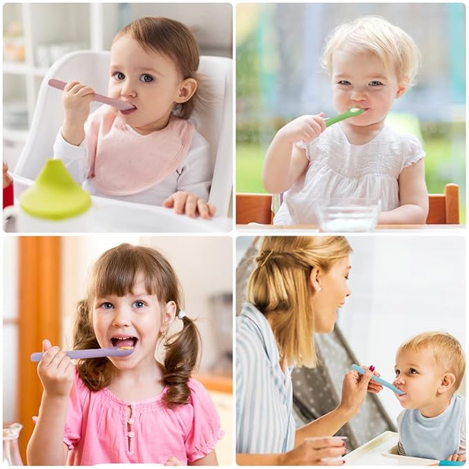Vicloon Silicone Baby Feeding Spoons, 4 PCS First Stage Feeding Spoons for Infants, Baby Led Weaning Feeding Supplies Training Spoon, Toddler Utensils, Ultra-Durable & Chewproof, Dishwasher Safe