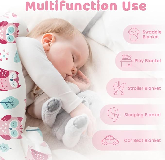 Owl Kid Blanket for Girl - Soft Kids Throw Minky Blankets with Dotted Backing for Girls - Kids Nursery Crib Blanket 30x40