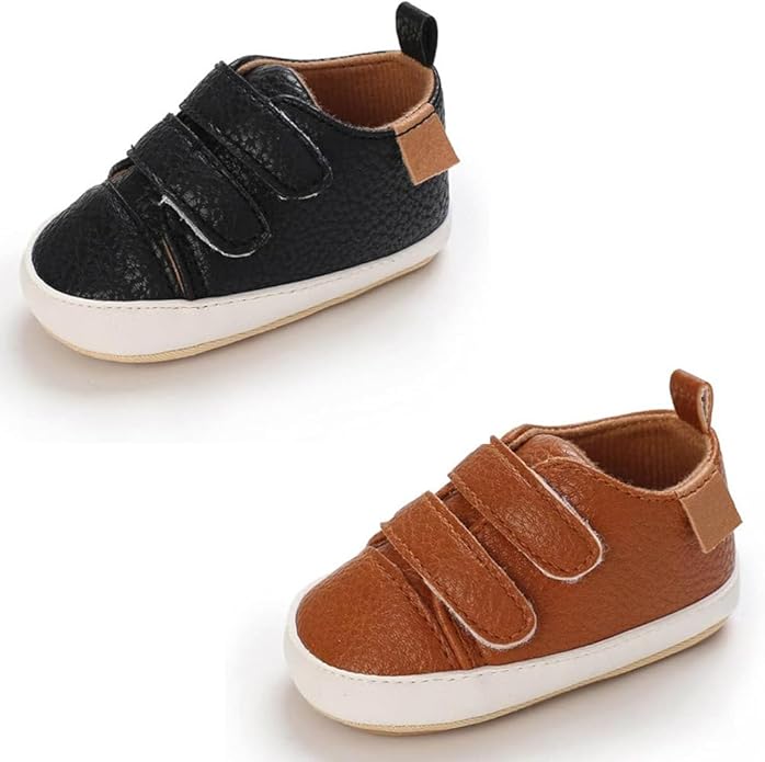 2Pairs Baby Shoes,Boys Girls Non-Slip Rubber Sole Sneakers,Unisex Infant Soft Lightweight First Walking Crib Shoes
