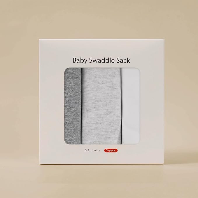 Baby Swaddle Sacks, 3-Pack Newborn Organic Cotton Swaddle Wrap, Adjustable Swaddle Blankets, Nursery Swaddling Essentials for Newborn 0-3 Months, Infant Shower Items Gift (Grey & White)