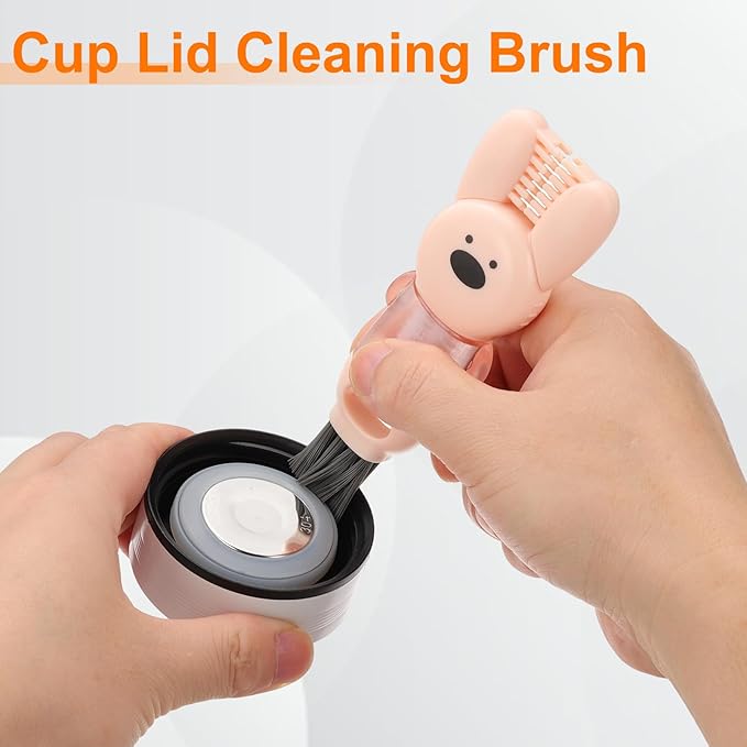 uxcell 3pcs Cup Lid Cleaning Brush, Water Bottle Cleaner Brush with Rabbit Pattern, for Tight Spaces, Bottle Gap Pink