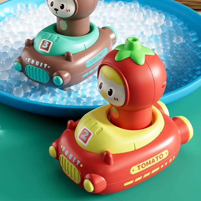 4 Pack Press and Go Cars Toys for Toddlers 1-3, 1-2 Year Old Baby Racing Cars, Infant Play Vehicle Set, Push Go Friction Car Toys for 6-9-12-18-24 Month, 1st Birthday Gifts for Boys Girl (Fruit)