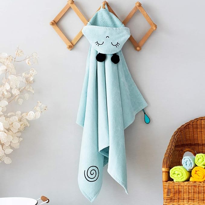 Milk&Moo Baby Hooded Towel, 100% Organic Turkish Cotton, Ultra Absorbent Bath Towel with Hood, 27x47 Inch, for Baby Boys & Girls (0-2 Years, Blue)