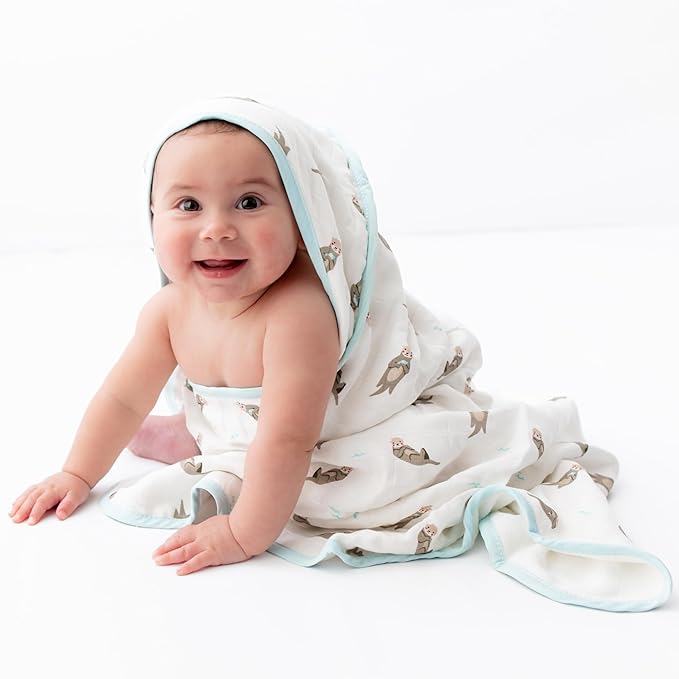 Bamboo Viscose Baby Hooded Towel & Washcloth Set for Babies and Toddlers, Soft & Absorbent, 70% Viscose from Bamboo, 30% Cotton Muslin - Imported (Otter)