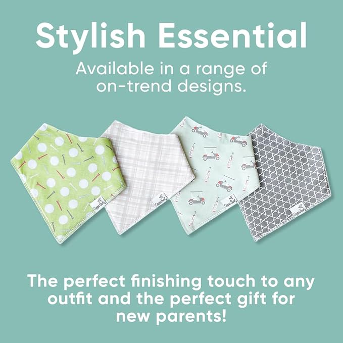 Copper Pearl 4 Pack Soft Cotton Baby Bibs for Drooling and Teething, Absorbent Drool Bibs for Baby Girl and Boy, Adjustable to Fit Newborns to Toddlers, Tons of Styles (Bogey)