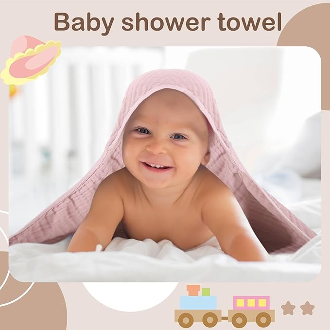 Peryiter 6 Pcs Muslin Hooded Baby Towels, 32"x 32" Cotton Newborn Bath Towel Muslin Infant Baby Blankets Absorbent Unisex Newborn Registry Gift Essentials for Girls Boys (Brown)