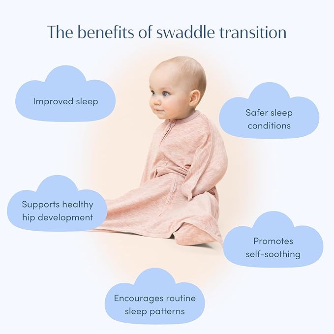 SleepingBaby Zipadee-Zip Transition Swaddle - Cozy Baby Swaddling Blanket with Zipper Convenience - Roomy Wearable Blanket for Easy Diaper Changes - 3-6 Month - Ballet Pink Heather