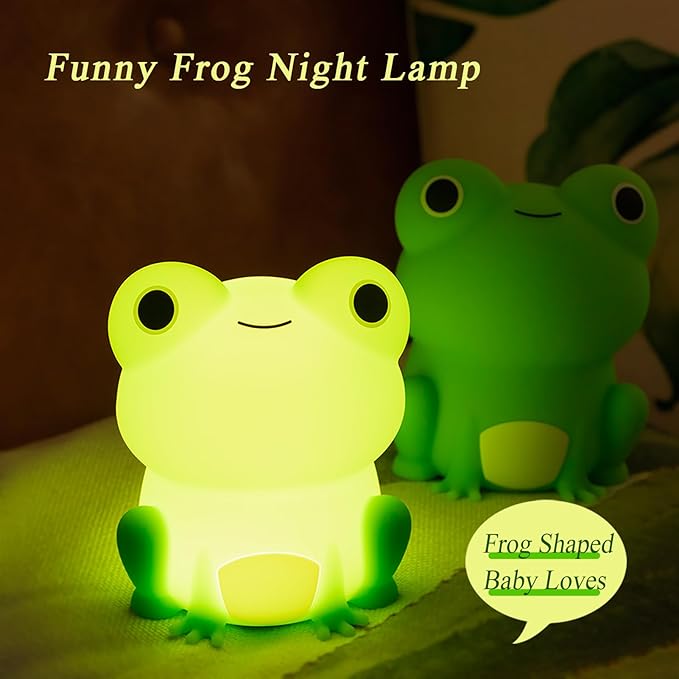 Night Light for Kids, Frog Lamp with Cute Frog Stickers, Night Lamp Bedroom Nightlight for Baby Girl Boy Teem, Silicone Animal Night Lamp Christmas Birthday Gifts, Room Decor (Frog Gifts)