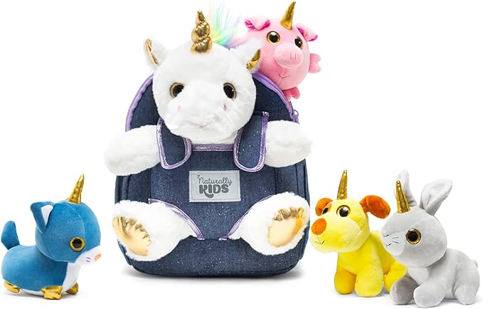 Naturally KIDS Toddler Unicorn Backpack w Plush Unicorn Toys, Gifts for 2-5 Year Old Girls, Toddler Backpack
