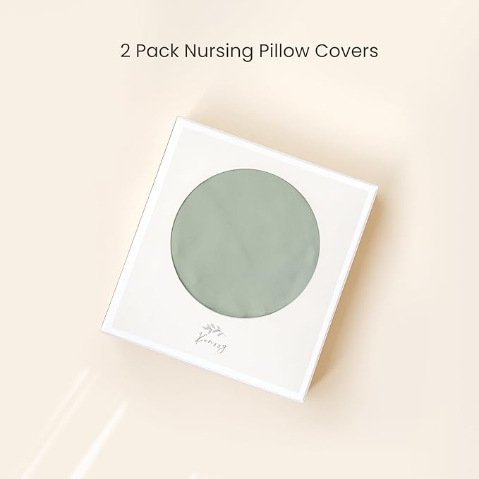 Konssy 2 Pack Nursing Pillow Covers, Stretchy and Soft Nursing Cover for Breastfeeding Pillows, Pillow Slipcover for Baby Girls Boys Newborn (Green, Green Leaves)
