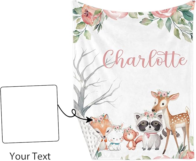 Personalized Nursery Crib Bedding Set: Custom Name 5 Piece Baby Crib Sets with Cute Sika Deer & Fox Pattern - Toddler Double Layer Blanket Set, Comfortable Crib Bed Sheets for Baby Grils