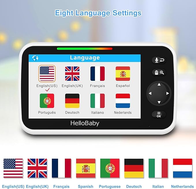 HelloBaby Video Baby Monitor with 2 Cameras and 5 Inch Split Screen Display, Remote Control Cameras with Night Vision and Temprature Monitoring