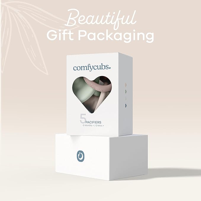 Comfy Cubs Baby Pacifiers, 5 Pack for 0+ Months, Soft Breast-Like Nipple Shape - CPSIA Compliant Silicone Pacifier for Newborns - Girl Pack Baby Essentials - Ideal Newborn Gift Set, Multicolor Neutral