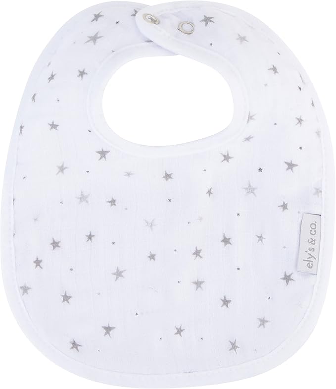 Ely's & Co. 100% Cotton Muslin Bib with Terry lining Soft & Absorbent for Infants, Adjustable Snaps 3 Pack 0-6 Months