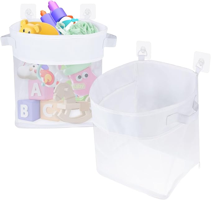 2Pcs Bath Toy Storage Polyester Toy Organizer Wall Mounted Breathable Leaky Mesh Bag Easy to Install Large Capacity Toy Mesh Bag Easy to Clean Toy Organizer Suitable for Bathrooms