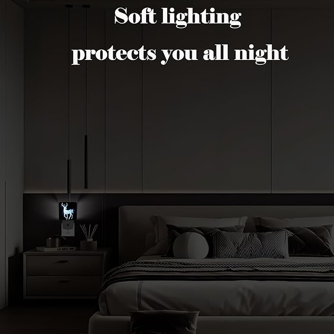 Blue Deer Night Light,Plug Into Wall Decor for Stairway,Hallway,Kitchen,Dusk to Dawn Sensor Nightlights for Boys/Girls/Women/Men Room Gifts