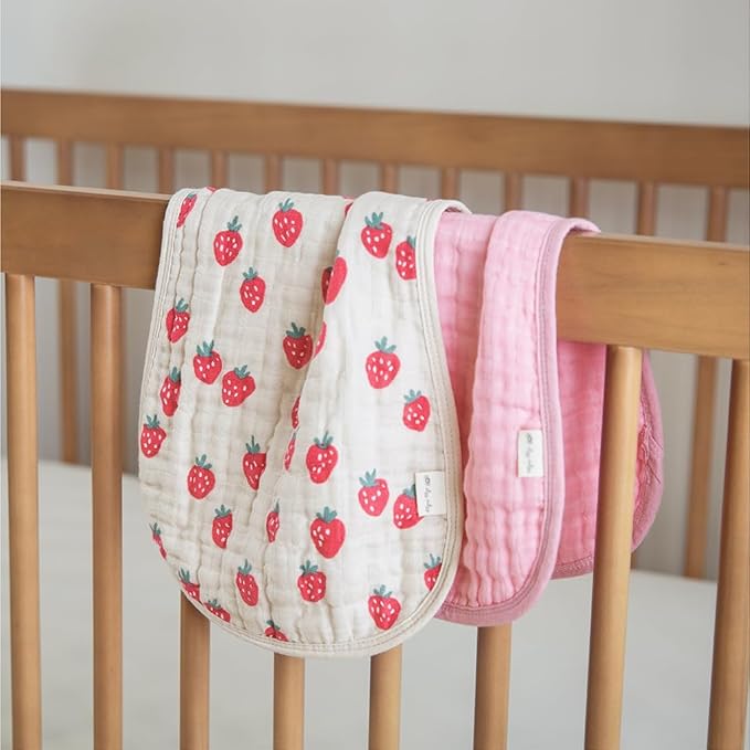 Itzy Ritzy Set of 2 Baby Burp Cloths – Ultra-Soft Absorbent Burping Cloths for Babies - Made of 100% Cotton Muslin and Generously Sized with Trendy Coordinating Prints – Machine Washable (Strawberry)