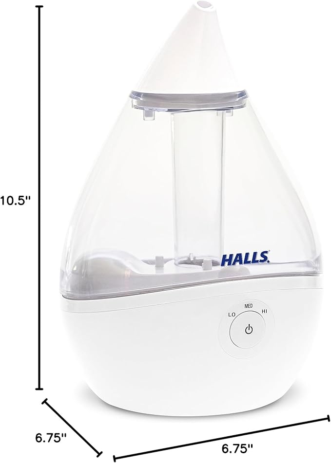 Crane x HALLS Droplet Ultrasonic Small Air Humidifiers for Bedroom and Office, 0.5 Gallon Cool Mist Humidifier for Plants and Home, Humidifier Filters Optional