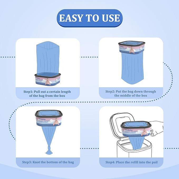 Jumbo Square Bags Refill Compatible with Diaper Genie Compact, Select Pails (Not Fit Classic), Max Odor Control, Disposal Bag Refills with Continuous Film, Holds Up to 810 Newborn Diapers, 4 Pack