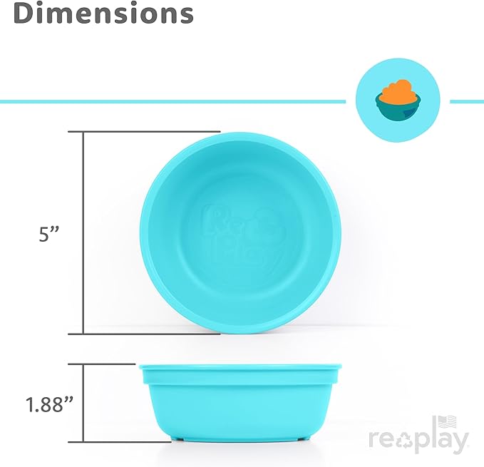 Re-Play 12 oz. Toddler Bowls Set of 3 - Kids Deep-Walled, Durable & Reusable Snack and Meal Bowls, Dishwasher & Microwave Safe, BPA-Free, Made in USA from Recycled Plastic, True Blue