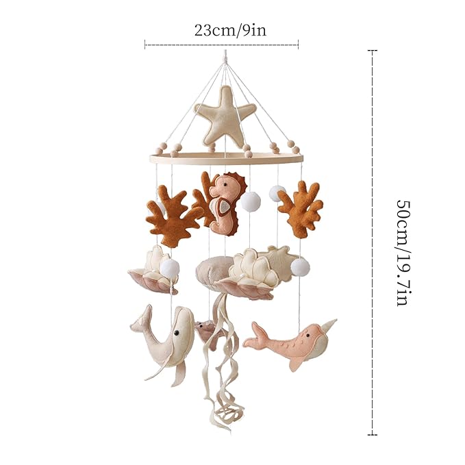 GOODMOM Ocean Nursery Mobile for Boys Girls Gender-Neutral Crib Mobile Seahorse Jellyfish Manta California Pro Handmade Baby Mobile for Crib Sturdy Structure for Newborn