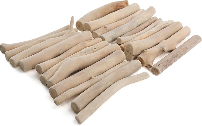 BYHER Driftwood for Crafts, 4.7 Inch Long 0.4-0.8 Inch in Diameter Driftwood Sticks for DIY Crafts Photo Props School Projects, Beach Wood Crafts Decor (20Pcs)