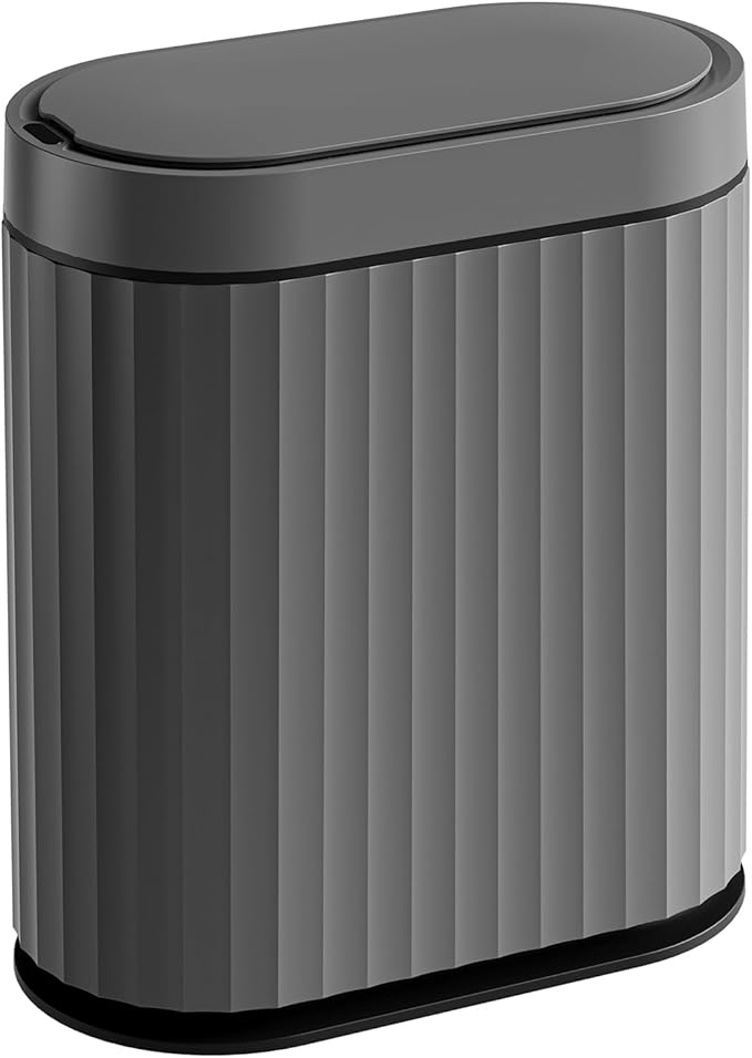 ELPHECO Bathroom Motion Sensor Trash can 2 Gallon Automatic Garbage Can, Slim Plastic Smart Trash Can with Lid, Commercial Intelligent Trash Bin for Bedroom, Bathroom, Office, Cement Grey