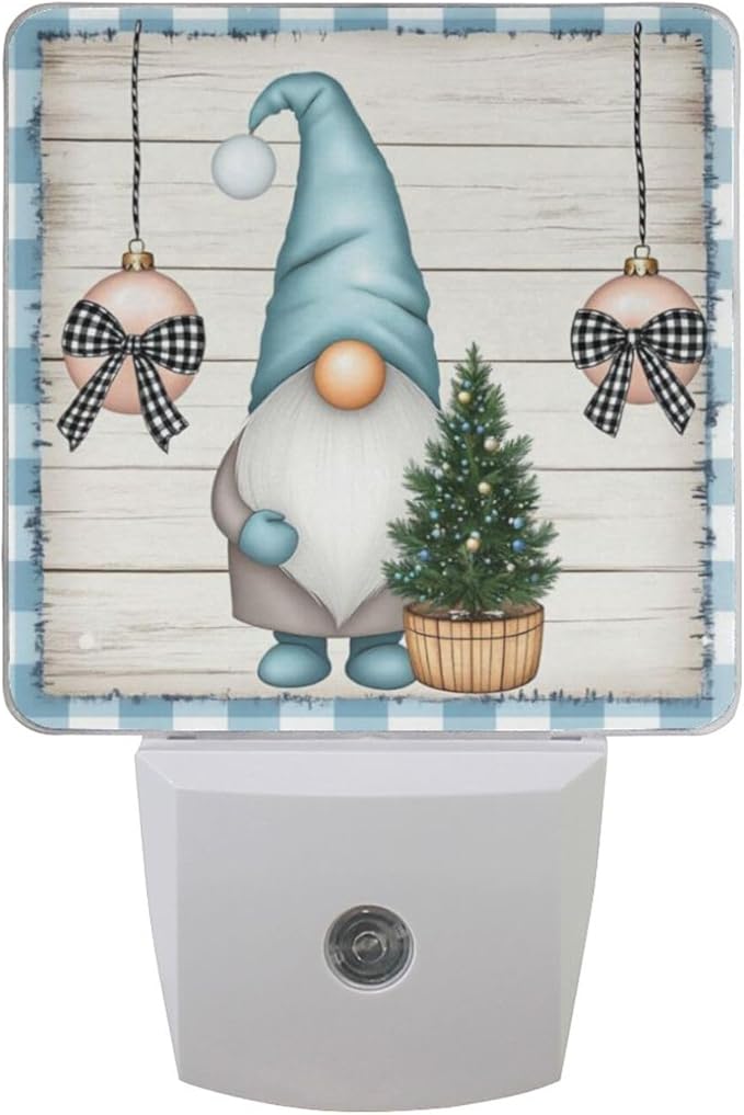 Aslsiy Night Light for Kids Blue Gnomes Snow Christmas (8) Plug in Wall Lamp LED Dusk to Dawn Sensor Energy Saving Nightlight for Boys Girls Men Women