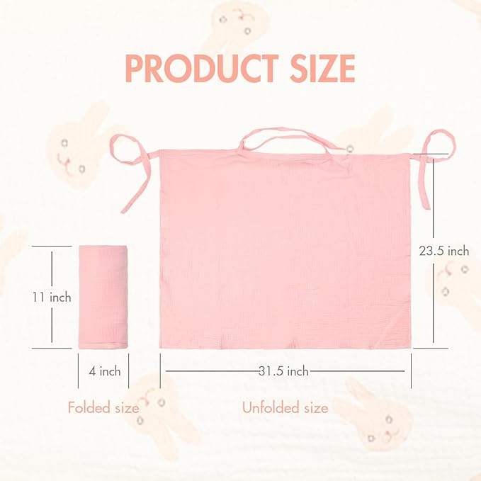 2-Pack Nursing Covers for Breastfeeding - Lightweight, Breathable Baby Breastfeeding Covers with Arch Neckline & Adjustable Straps, Pink & Bunny Design, Privacy Nursing Cover for Women