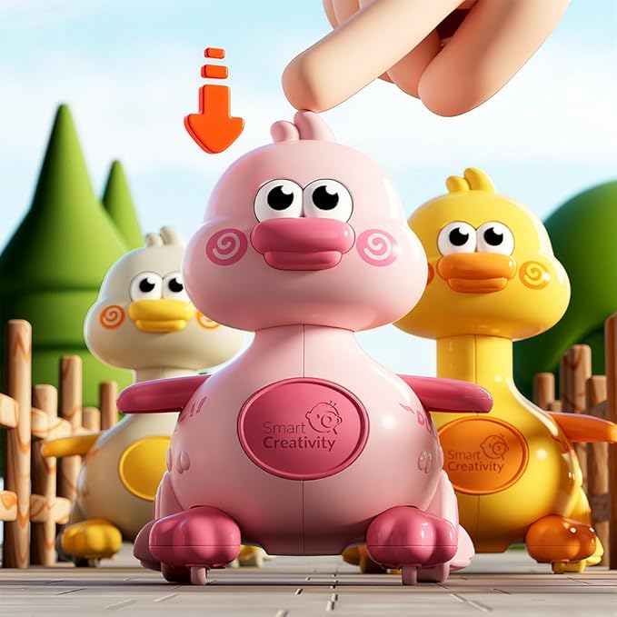 iPlay, iLearn Press to Go Duck Car Toys Set for Toddlers 1-3, Baby Push Go Racing Cars, Infant Play Vehicle Set, 1st Birthday Stocking Gift for 12-18-24 Months, 1 2 3 One Yrs Old Boys Girls Child Kids