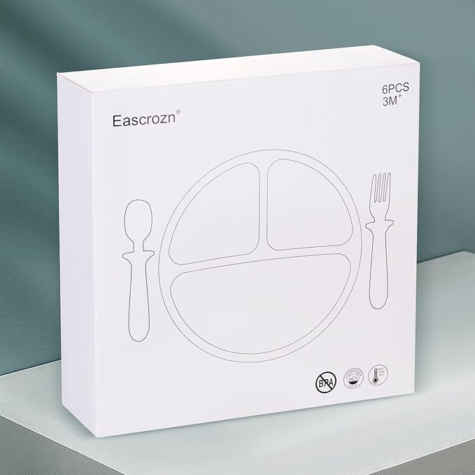 Baby Feeding Set, 2 Pack Silicone Divided Suction Plates for Baby, 2 Pack Spoons and Forks Set, BPA Free, Baby Led Weaning Supplies for Toddler Utensils