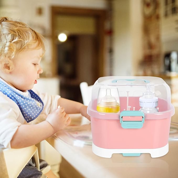 Kisangel Baby Bottle Drying Rack Dish Rack with Cover Bottles Storage Box Dish Strainer Basket for Kitchen Dish Drainers Racks
