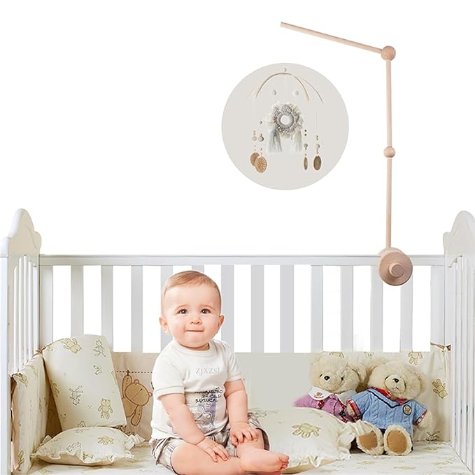 Baby Crib Mobile Arm - 30 Inch Wooden Mobile Hanger for Crib, Baby Mobile Holder for Baby Girls Boys Nursery Decor - with Anti Slip Attachment