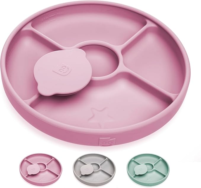 TalkTools Bitsy Silicone Suction Plates for Toddlers – Divided Baby Plate for Kids 6+ Months | BLW Feeding Essentials | Microwave Safe, BPA-Free | Weaning Supplies Must Haves - Pink (Made in USA)