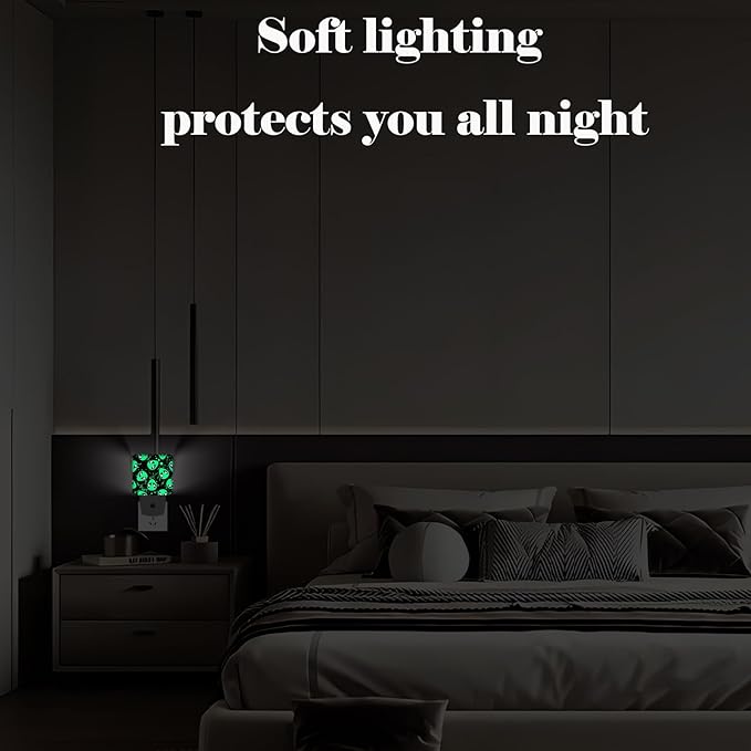 Green Alien Night Light,Plug Into Wall for Boys Girls Bedroom Decorative Square Night Light Lamp 0.5w Sleep Friendly