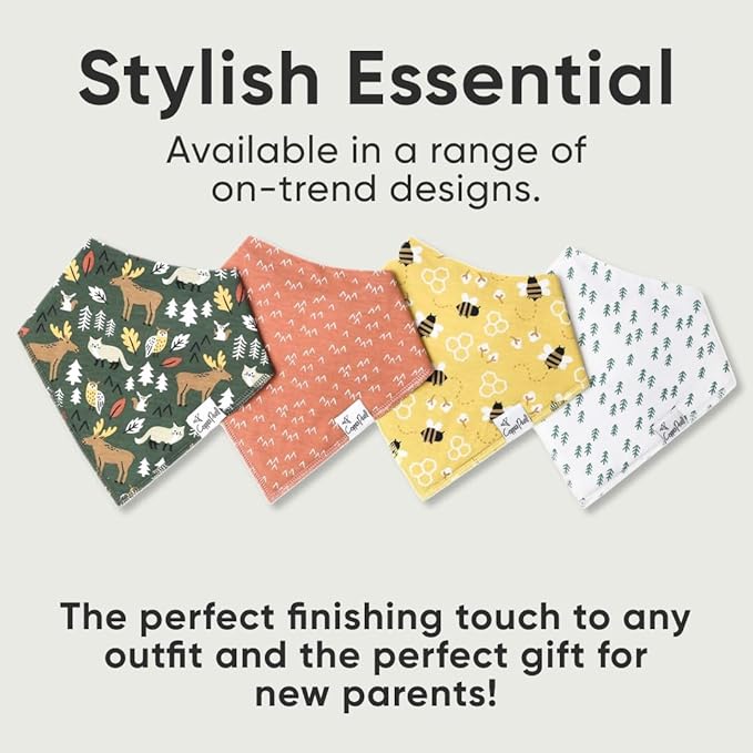 Copper Pearl 4 Pack Soft Cotton Baby Bibs for Drooling and Teething, Absorbent Drool Bibs for Baby Girl and Boy, Adjustable to Fit Newborns to Toddlers, Tons of Styles (Atwood)