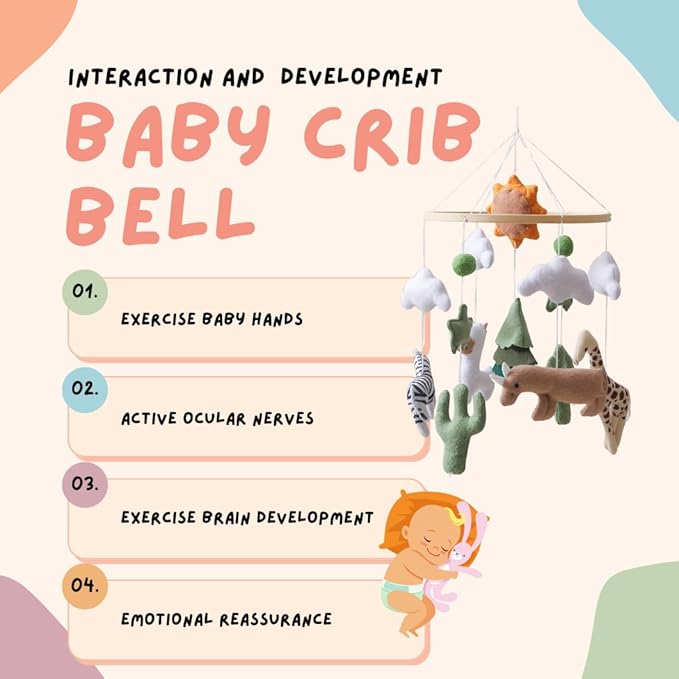 GOODMOM Forest Nursery Mobile – Handmade Crib Mobile with Zebra, Giraffe and Sheep Perfect for Boys & Girls Design Sturdy Structure Easy Assembly and a Delightful (Solar Animal Kingdom)