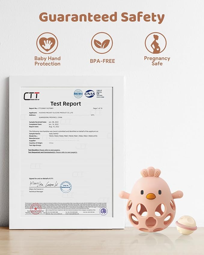 2-in-1 Baby Teething Rattle Toy, Sensory Grasping Teether for Infants 3-12 Months, 100% Food-Grade Silicone, Easy to Hold, Soothing & Developmental, BPA Free