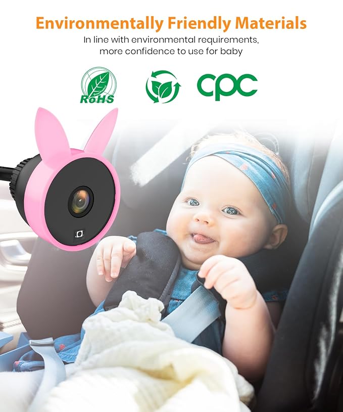 Babyvue BV2 USB Baby Car Camera: 4.5" 1080P Car Seat Camera with IR Night Vision & Shockproof Clip, Real-Time Infant Monitoring, Baby Must Have Gift for New Moms & Newborn Essentials