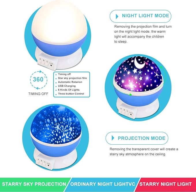 Star Projector, Night Light Lamp Fun Birthday Gifts for 1-4-6-14 Year Old Girls and Boys Kids Bedroom Decor -Blue