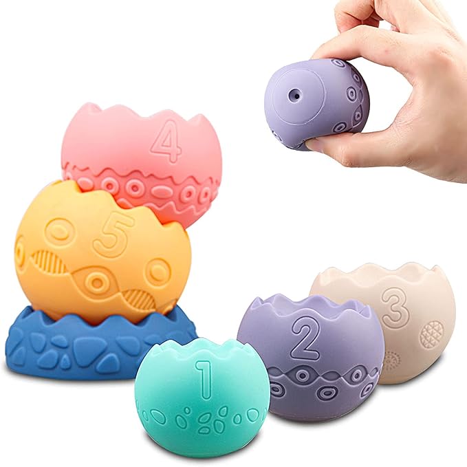 Stacking Balls Soft Toys for Babies 6 12 18 Months 1 Year Old Girls Boys - Toddlers Sensory Educational Montessori Baby Blocks - Infant Newborn Teething Learning Stacker Cups-Easter Basket