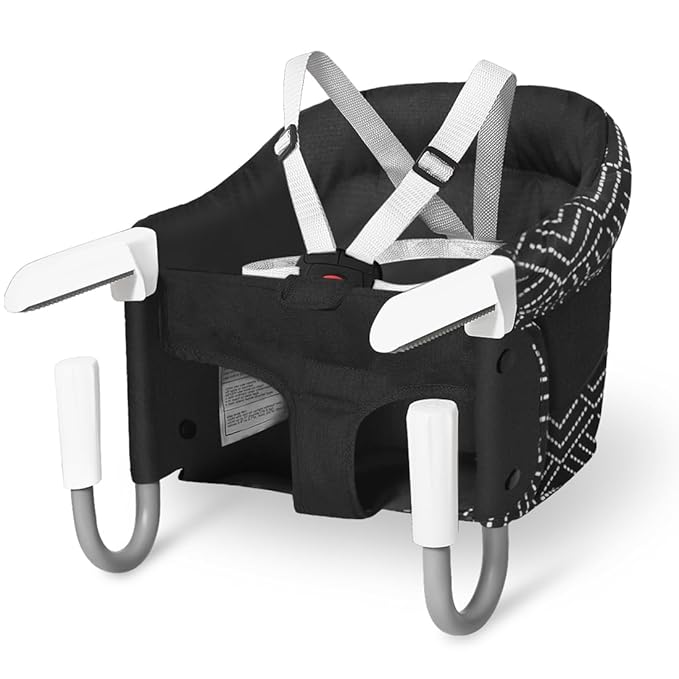 MTWML Hook On High Chair with Tray,Portable Baby High Chair That Attaches to Table,Clip On Fast Table Seat for Babies and Toddlers.Baby Feeding Seat for Dining Tables and Counter(Stripe-Black)