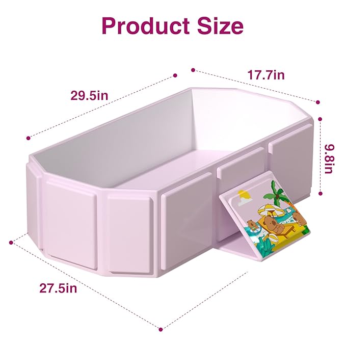 Portable Folding Baby Bath Tub, 29.5L x 17.7W x 9.8H inches, Suitable for 0-6 Years, Pink/Mint Green (Pink)